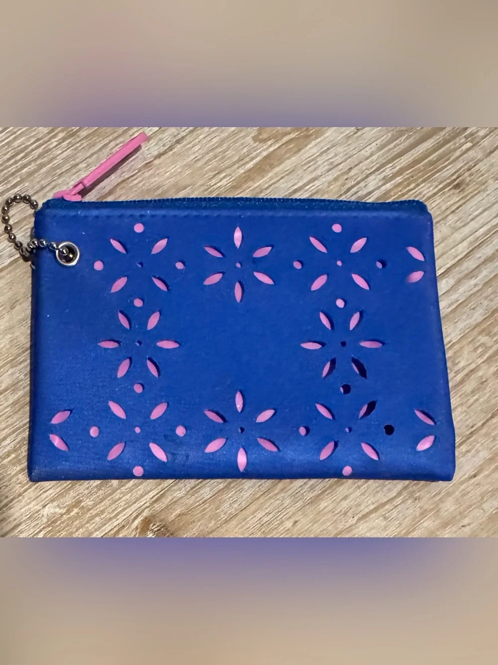 Clinique Blue Floral Cutout Cosmetic Coin Pouch - Picture 2 of 4
